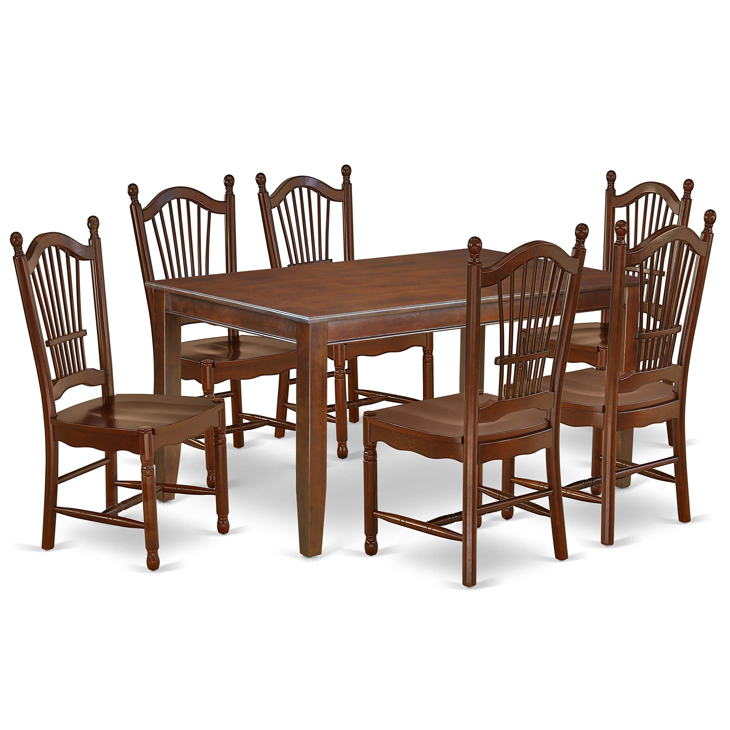 East West Furniture Dudo7-Mah-W Dudley 7 Piece Room Set Consist Of A Rectangle Kitchen Table And 6 Dining Chairs, 36X60 Inch, Mahogany